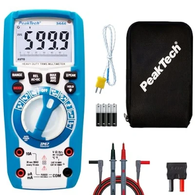 Bild av PeakTech 3444 True RMS Digital multimeter, vattentät (IP67), 6000 räkningar, extremt robust hölje, handhållen LED lampa, voltmeter, kontinuitetstestare, mätare, ström CAT III 1000 V