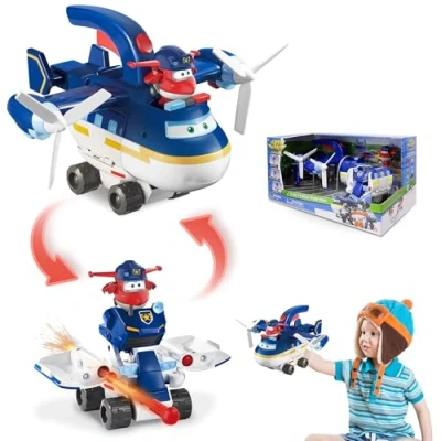 Bild av Super Wings Transforming Airplane 2 in 1 Police Patroller, leksaksfigur för barn, förvandlingsbart leksaksfordon och polisflygplan, leksaker barn 3+ år 17 cm
