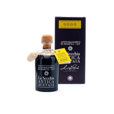 Bild av La Secchia Balsamvinäger från Modena &quot;Fyra Stjärnor&quot; PGI, Lagrad i 16 Enbärflaskor, Medelhög Täthet, 250 ml Flaska med Doseringskork Kork, Handgjord Italien