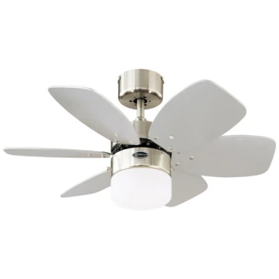 Bild av Westinghouse Lighting 78788 Flora Royale enljus 76 cm sexblad inomhus takfläkt, satin kromfinish med opalfrostat glas