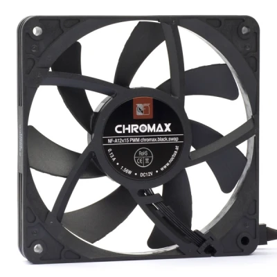 Bild av Noctua NF A12x15 PWM chromax.black.swap, Ultratyst Smal Fläkt, 4 Pin (120x15 mm, Svart)
