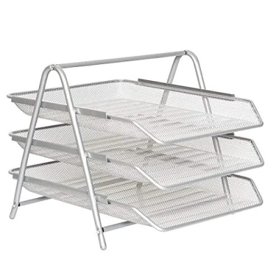 Bild av Zuvo Skrivbordsorganisatör i nät, 3 nivåer, brevfack, organiserare, kontor, skrivbord, dokument, papper, filförvaring, fyllningskollektion för hem och kontorsbruk (silver)