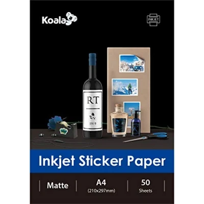 Bild av KOALA Inkjet självhäftande/klibbig baksida vitt matt fotopapper, etiketttryckpapper, A4, 50 ark