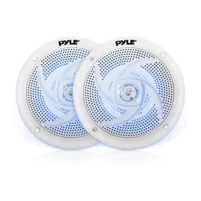 Bild av PYLE Marina högtalare 6,4 tum 2 vägs vattentät och väderbeständig utomhusljudsystem med LED lampor, 180 Watt effekt låg profil smal stil 1 par PLMRS53WL