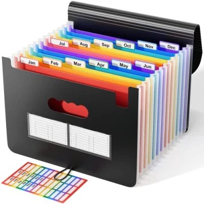 Bild av ABClife Expanderande filmapp, bärbar filorganiserare i A4 format, regnbågsfärgad arkiveringsmapp med 12 fickor, arkivmapp dragspelsdesign, dokumentmapp stor kapacitet, förvaringsportfölj för