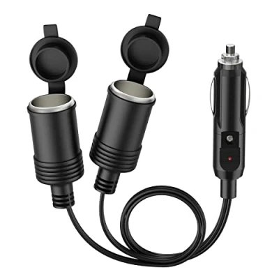 Bild av cigarettändare Socket 1 till 2 hane hona splitter adapter 12v 24v förlängningskabel med LED lampor