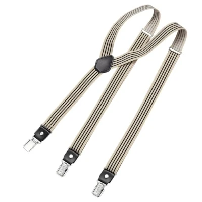 Bild av DonDon breda hängslen 2,5 cm 3 clips med läder i Y form elastisk och längdjusterbar olika designer Randig svart beige
