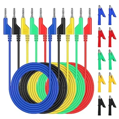 Bild av Mätledningar multimeter, 5 stycken banankontakter kabel 4 mm med 10 krokodilklämmor, multimeter mätkablar för testspetsar spänningstestare strömmätinstrument motståndsmätare
