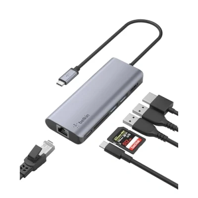 Bild av Belkin USB C 6 i 1 Multiport adapter med 4K HDMI, 100 W PD genomströmmande laddning, 2 x A, Gigabit Ethernet portar och SD fack för MacBook Pro, Air, iPad XPS fler