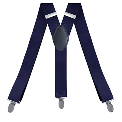 Bild av PlayCool Mäns suspenders justerbar elastisk tung 3,5 cm bred x form 3 starka klämmor upphängningsfästen, marinblå, En Storlek