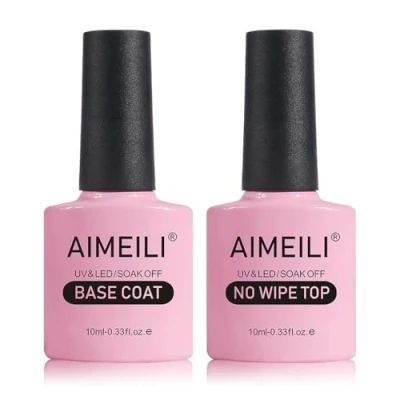 Bild av AIMEILI Gel Nagellack Base Coat och No Wipe Top UV/LED Blötläggning Gelpolering Underlack &amp; överlack Set 2 x10 ml