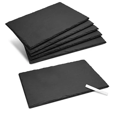 Bild av Navaris Serveringsplattor i naturlig skiffer, set med 6 serveringsbrickor medium rektangulär sten, bordsmatta, serveringsfat, plattor 30 x 20 cm