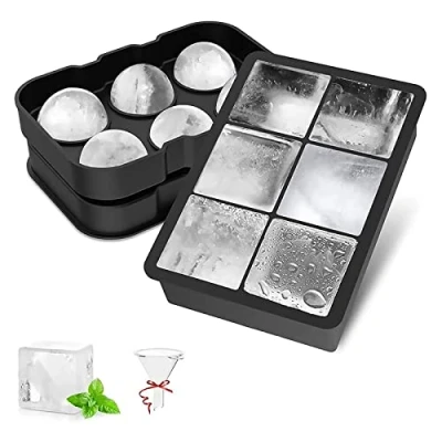 Bild av Iskubsform i silikon, stor isbitsform LUCKEA isbitsbehållare 6 vägs 2 pack iskubbricka, BPA fri, för kylda drycker, whisky och cocktails