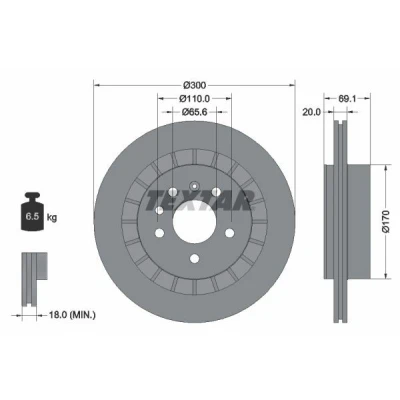 Bild av TEXTAR 92164900 Disque de frein 300 20 05/07 110 ventilé l&#039;extérieur sans boulon fix roue, moyeu roue SAAB: 9 5 Break, Berline