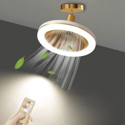 Bild av WRMING Liten tyst takfläkt med LED ljus och fjärrkontroll E27 30 W taklampa fläkt sovrum dimbar lampa, timer bärbar design