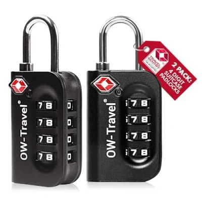 Bild av OW Travel TSA Godkänd Kombinationslås (Svart 2 pack) 4 siffrig kod Lås Säkerhet Ryggsäck Hänglås Resväska, lås, resväska Gymskåp,