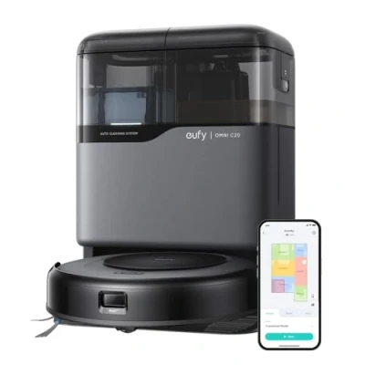 Bild av eufy Omni C20 robotdammsugare med allt i ett station, automatisk tömning, tvätt och torkfunktion, 8,5 cm ultraplatt design, 7 000 Pa stark sugkraft, avtorkningsfunktion