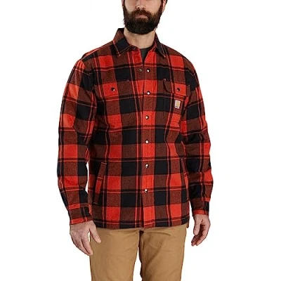 Bild av Carhartt herr, avslappnad passform, flanell, sherpafoder, jac skjorta med knappkrage, Rött öra, M