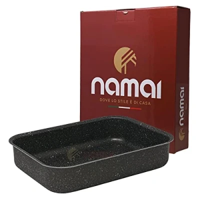Bild av NAMAI Rektangulär ugnsform 22 cm x 30 non stick lasagnera lämplig för diskmaskin aluminium bakplåt stendesign (22 cm)