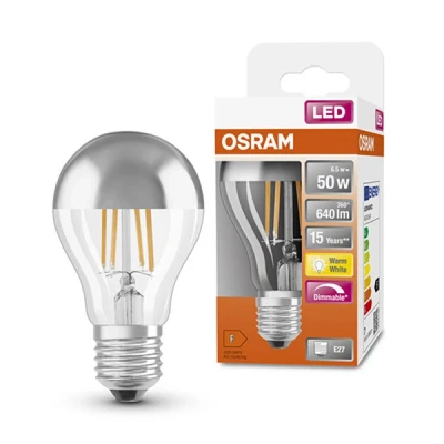 Bild av Osram LED glödlampa Standard Mirror Retrofit 6,5W/827 (50W) Silver Dimmable E27