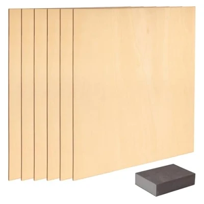 Bild av Belle Vous 6 Pack 2 mm Plywood Skivor 30 x cm Ofärdiga Trä DIY Hantverksprojekt Lagerskiva Perfekt för Laserklippning, Målning, Modell, Gravering, Nätmönster &amp; Pyrografi