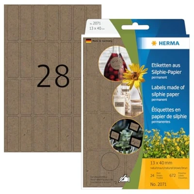 Bild av HERMA 2071 multifunktionsetiketter, 24 ark, 13 x 40 mm, 28 stycken per 672 klistermärken, självhäftande, hushållsetiketter för märkning, matt, blanka självhäftande etiketter av silverpapper,