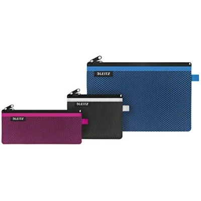 Bild av Leitz WOW Fodral med två fickor, dragkedja, nylon, tvättbara, blandade färger, 3 pack, 40150099