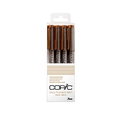 Bild av Copic Multiliner färgad markörpenna sepia set 4 st. blandade, för konst och hantverk, färgläggning, grafik, highlighter, design, anime, professionella nybörjare, konsttillbehör målarböcker