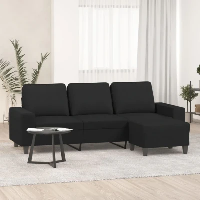 Bild av vidaXL 3 sitssoffa med fotpall Svart 180 cm tyg, sitssoffa, tresitssoffa, divansoffa, sitssoffor, tresitssoffor, divansoffor, vardagsrumssoffa