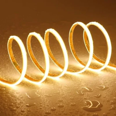 Bild av TOPAI 12 V tunn 5 mm COB LED remsa vattentät 3 000 K varm vit m ljus 4 lm CRI&gt;90 enhetlig pricklös 400 LED/M självhäftande flexibel skärbar för gör det själv, sovrum, underskåp belysning