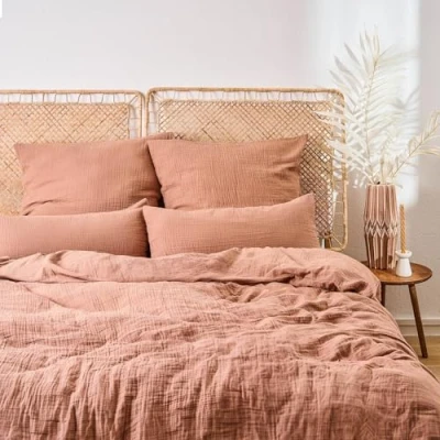 Bild av Blumtal muslin sängkläder 200x220 cm OEKO TEX certifierat bomull påslakan + 2x örngott 40x80 sommar koppar