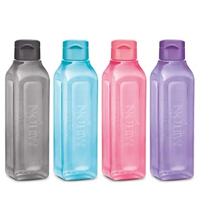Bild av MILTON Sport vattenflaska fyrkantig juicebox 4 set perfekt för juicer mjölk smoothies plast bred mun återanvändbar läckagesäker dryckesflaska/kartong skolväskor lunchlådor gym flip lock BPA fri