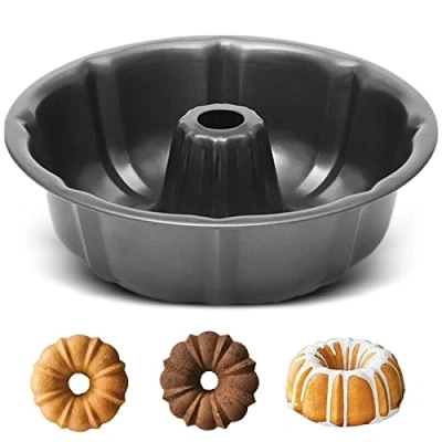 Bild av Räfflad ring kakburk, ARVINKEY nonstick och läckagesäker kolstål rund kakform, 24 cm/9,45 tum bakform burk för bakning kakbröd, svart