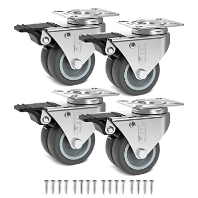 Bild av GBL Heavy Duty styrhjul med 4 bromsar + skruvar 50 mm till 200 kg pack No Floor Marks Silent Caster för möbler gummibelagda vagnhjul silverhjul