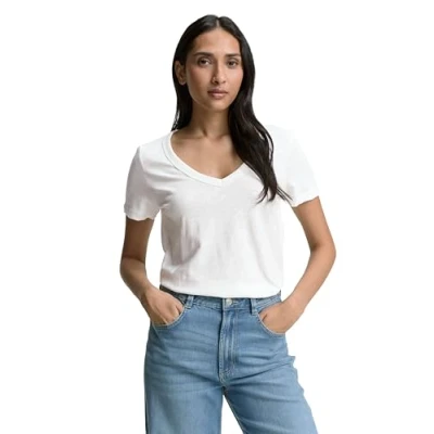 Bild av TOM Tailor MIT Vausschnitt Tshirt med print, Storlek: Medium, Whisper white