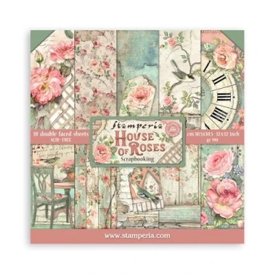 Bild av Stamperia Scrapbook Paper Pad for Scrapbooking, Albums, Card Making, Bullet Journalling and More, Acid Free, Double Sided, Perfect Hobbies, Crafts, Gifting (House of Roses) (30.5 x 30.5cm)