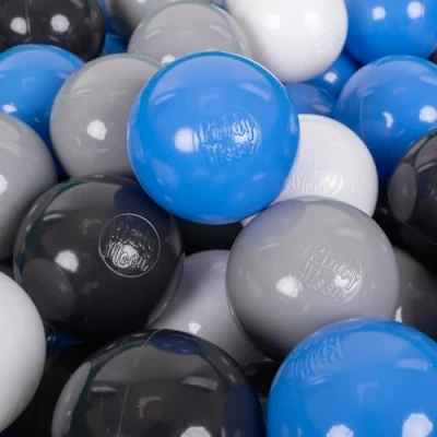 Bild av KiddyMoon 700 Ø 7 cm barnbollar lekbollar för bollbad baby plastbollar tillverkade i EU, grå/vit/blå/svart