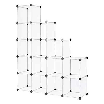 Bild av dibea Stickhylla av plast skohylla förvaringshylla modulärt system, med 16 fack á 30 x cm transparent