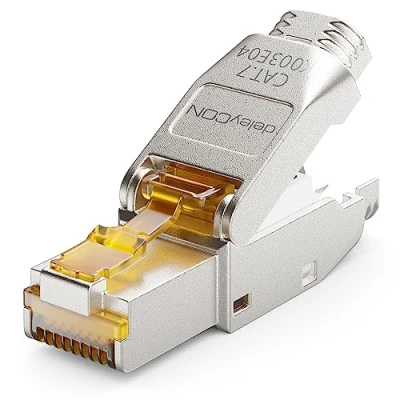 Bild av deleyCON 1x CAT7 Nätverkskontakt Kontakt RJ45 Vertkygslös Skärmad 10 Gbit/s 600 MHz Nätverksanslutning för Styva Installationskablar Råkablar Kontakter Ethernet LAN DSL Patchkabel