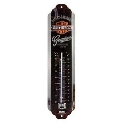 Bild av Nostalgic Art Analog termometer i retrostil, Harley Davidson Genuine Logo Presentidé för motorcykelälskare, av metall, Deko vintage, 6,5 x 28 cm