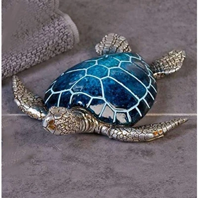 Bild av Designer Figure Ornament Tortoise Josie made from Poly Blue and Silver Length 18 CM
