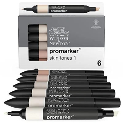 Bild av Winsor &amp; Newton 0290114 ProMarker, professionell layoutmärkpenna 2 spetsar, fin och bred för ritningar, design layouter 6 färger set hudtoner 1