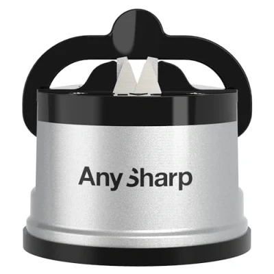 Bild av AnySharp Knivslipare, Hands Free Säkerhet, PowerGrip Sugkopp, Säkert vässar alla köksknivar, Idealisk för härdat stål &amp; tandade, Kompakt, Silver