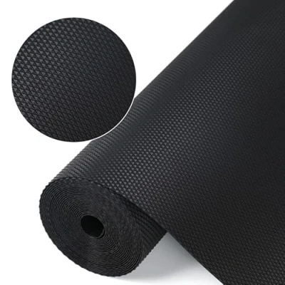 Bild av HooTown Shelf Liner mattor för kökslåda, icke självhäftande Eva kylskåpskläder med vattentätt, hållbart kylskåpsbord, bordsset skåp, lådfoder (svart, 30 cm x 150 cm)