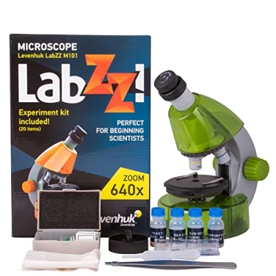 Bild av Levenhuk LabZZ M101 Lime 40X 640X Beginner Microscope for Kids with Educational Science Kit and Colourful Gift Box Available in 5 Colours