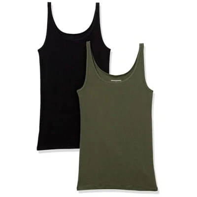 Bild av Amazon Essentials tunn remtank för kvinnor, slim fit, 2 pack, svart/oliv, X Small