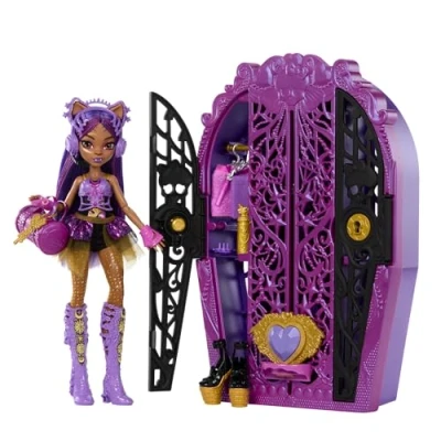 Bild av Monster High Skulltimate Secrets set med docka och tillbehör, Mysteries Clawdeen Wolf utklädningsgarderob mer än 19 överraskningar inklusive kläder, HXH85