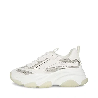 Bild av Steve Madden Possession White Rhinestone Embellished Lace Up Low Top Sneakers (White Rhinestone, 7.5)