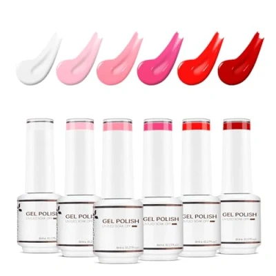 Bild av Nicedeco Röd Nagel Halv Permanent Naglar Rosa Gel nagellack UV lampa LED Soak Off Nail Polish Normal Set 18, 6 x 8 ml
