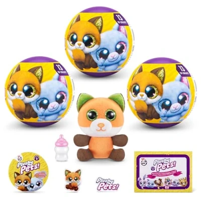 Bild av 5 Surprise Plushy Pets Series 2, 3 kapsel, av ZURU, samlarobjekt mystisk plysch, husdjursantagning, leksak för flickor, barn, tonåringar (3 kapslar)